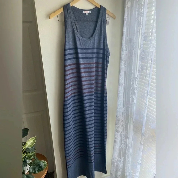 SUNDRY Maxi Dress Striped Racerback Blue Size 3 Large 12 Cotton Summer Beach - Picture 2 of 7